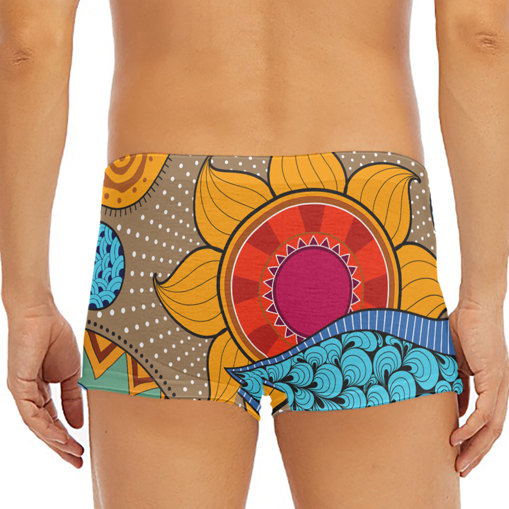African Sun Print Men's Short Boxer Briefs