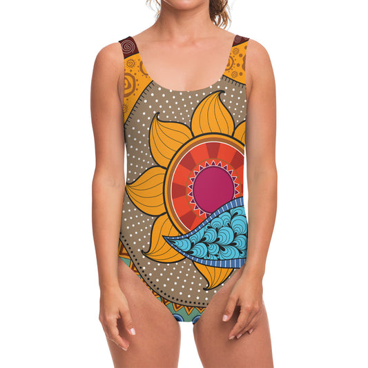 African Sun Print One Piece Swimsuit
