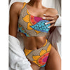 African Sun Print One Shoulder Bikini Top