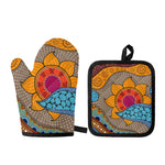 African Sun Print Oven Mitt And Pot Holder Set