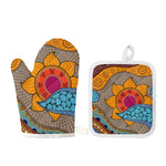 African Sun Print Oven Mitt And Pot Holder Set
