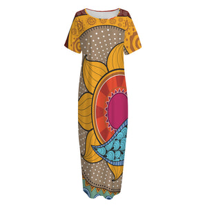 African Sun Print Short Sleeve Long Nightdress