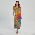African Sun Print Short Sleeve Maxi Dress