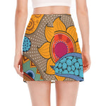 African Sun Print Side Slit Mini Skirt