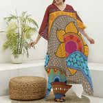 African Sun Print Silk V-Neck Kaftan Dress