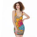 African Sun Print Sleeveless Bodycon Dress