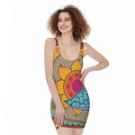 African Sun Print Sleeveless Bodycon Dress