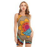 African Sun Print Sleeveless One Piece Swimsuit
