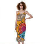 African Sun Print Slim Fit Midi Cami Dress
