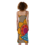 African Sun Print Slim Fit Midi Cami Dress