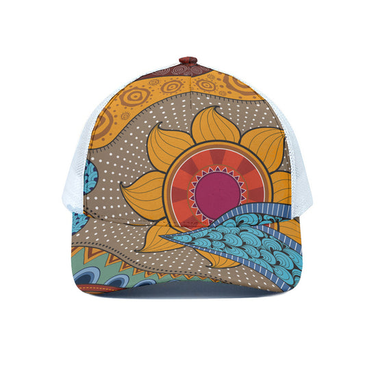 African Sun Print White Mesh Trucker Cap