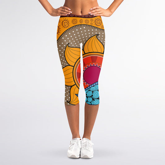 African Sun Print Women's Capri Leggings