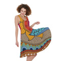 African Sun Print Sleeveless Knee Length Dress