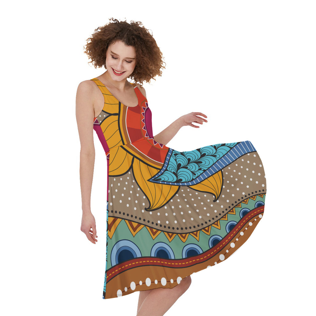 African Sun Print Women's Sleeveless Dress