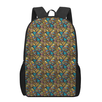 African Totem Masks Pattern Print 17 Inch Backpack