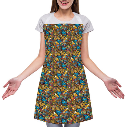 African Totem Masks Pattern Print Adjustable Apron