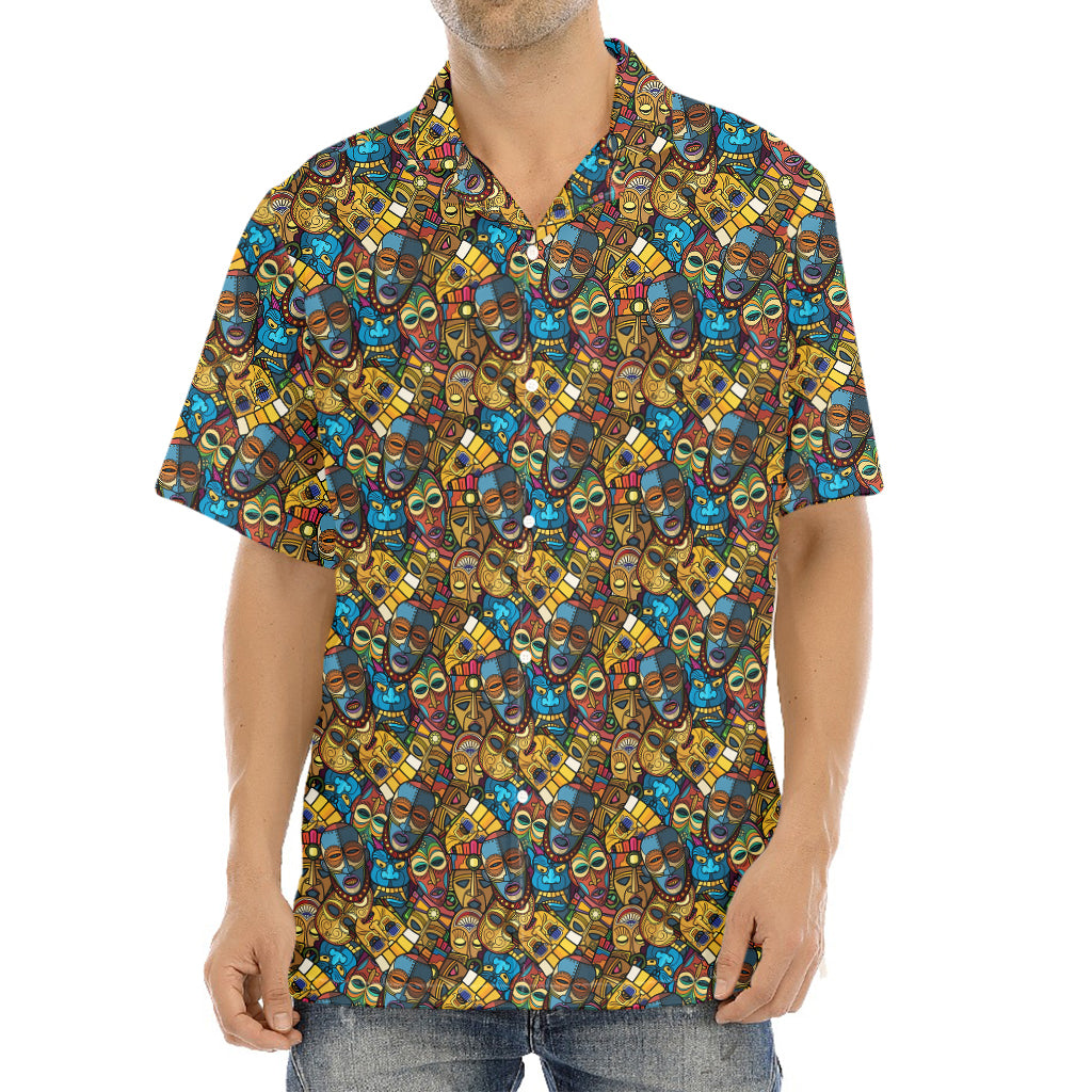 African Totem Masks Pattern Print Aloha Shirt