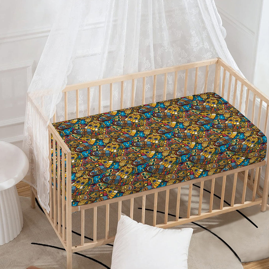 African Totem Masks Pattern Print Baby Crib Sheet