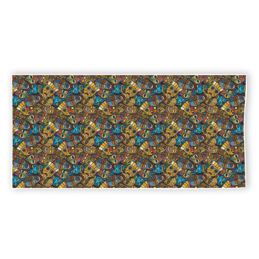 African Totem Masks Pattern Print Beach Towel
