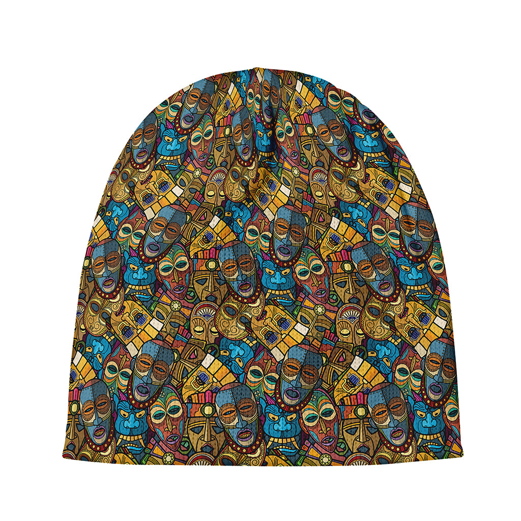 African Totem Masks Pattern Print Beanie