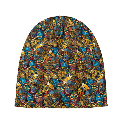 African Totem Masks Pattern Print Beanie