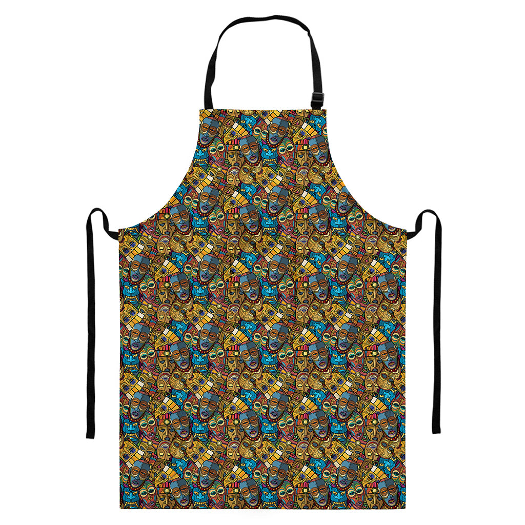 African Totem Masks Pattern Print Bib Apron With Pocket
