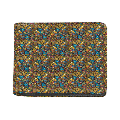 African Totem Masks Pattern Print Bifold Wallet