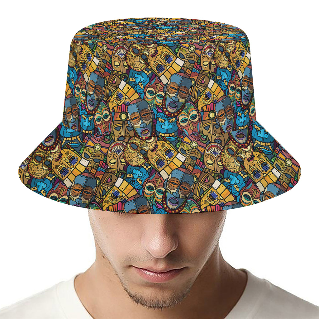 African Totem Masks Pattern Print Bucket Hat