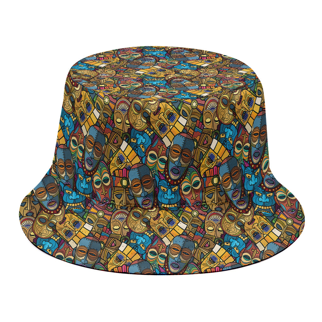 African Totem Masks Pattern Print Bucket Hat