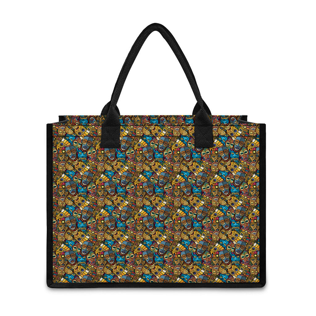 African Totem Masks Pattern Print Canvas Tote Bag