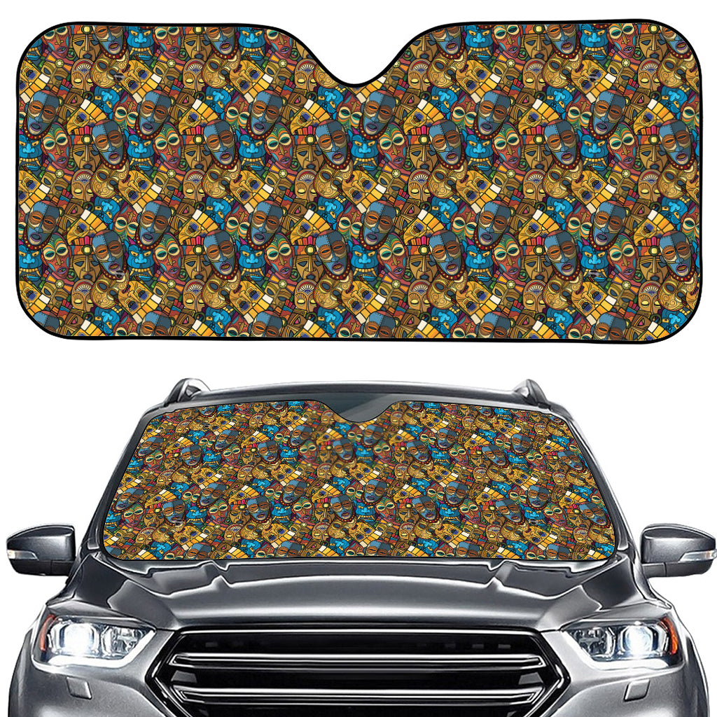 African Totem Masks Pattern Print Car Windshield Sun Shade