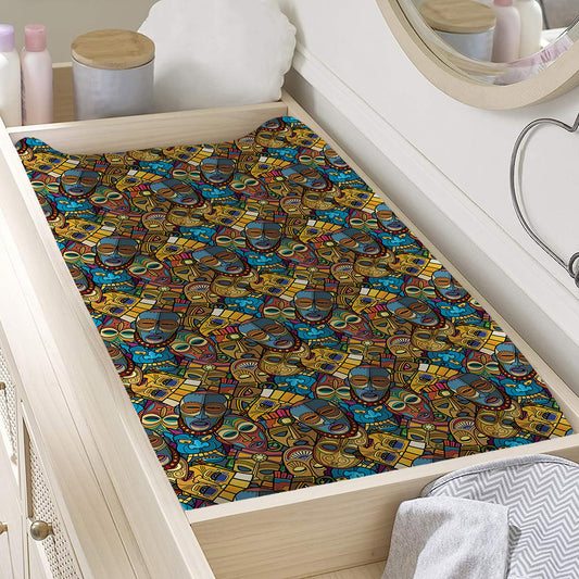 African Totem Masks Pattern Print Changing Pad Cover