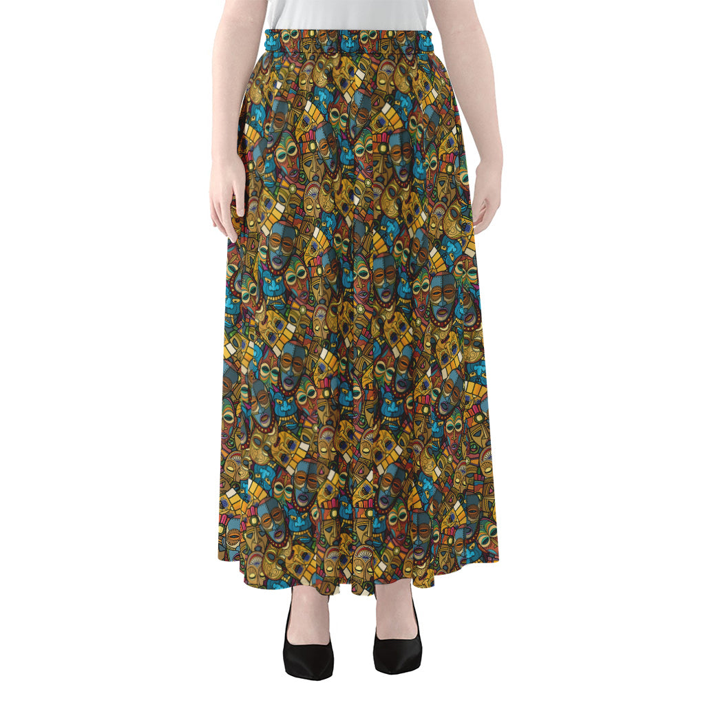 African Totem Masks Pattern Print Chiffon Maxi Skirt