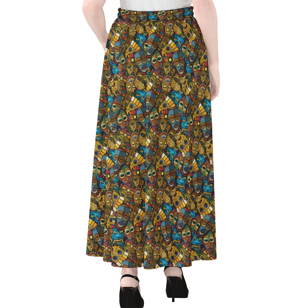 African Totem Masks Pattern Print Chiffon Maxi Skirt