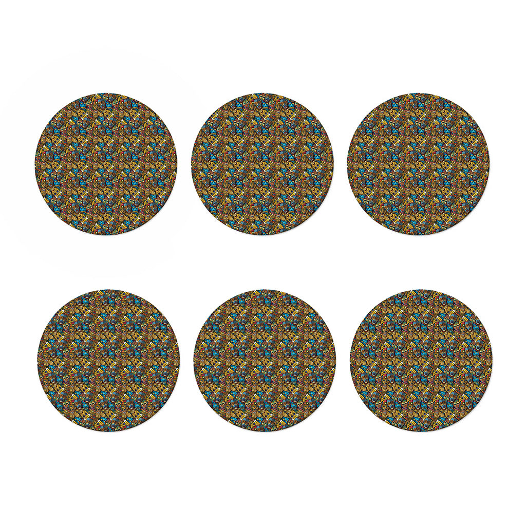African Totem Masks Pattern Print Coaster Set