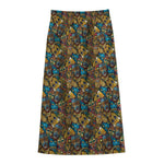 African Totem Masks Pattern Print Cotton Front Slit Maxi Skirt