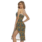 African Totem Masks Pattern Print Cross Back Cami Dress