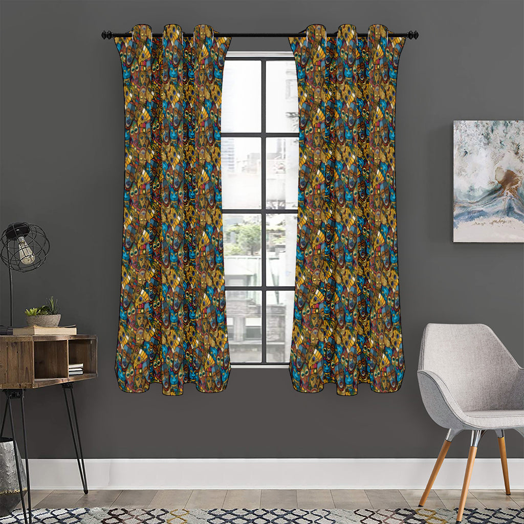 African Totem Masks Pattern Print Curtain