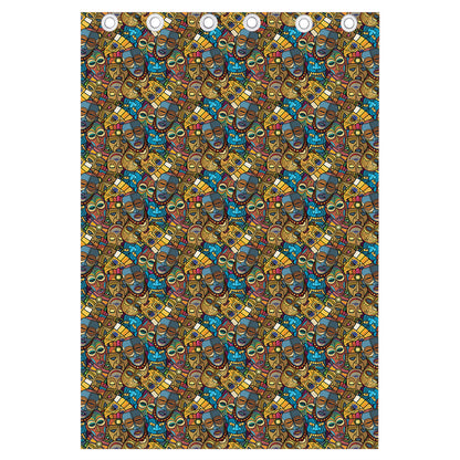 African Totem Masks Pattern Print Curtain