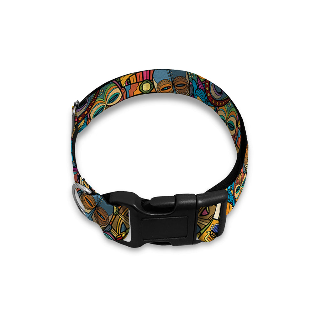 African Totem Masks Pattern Print Dog Collar