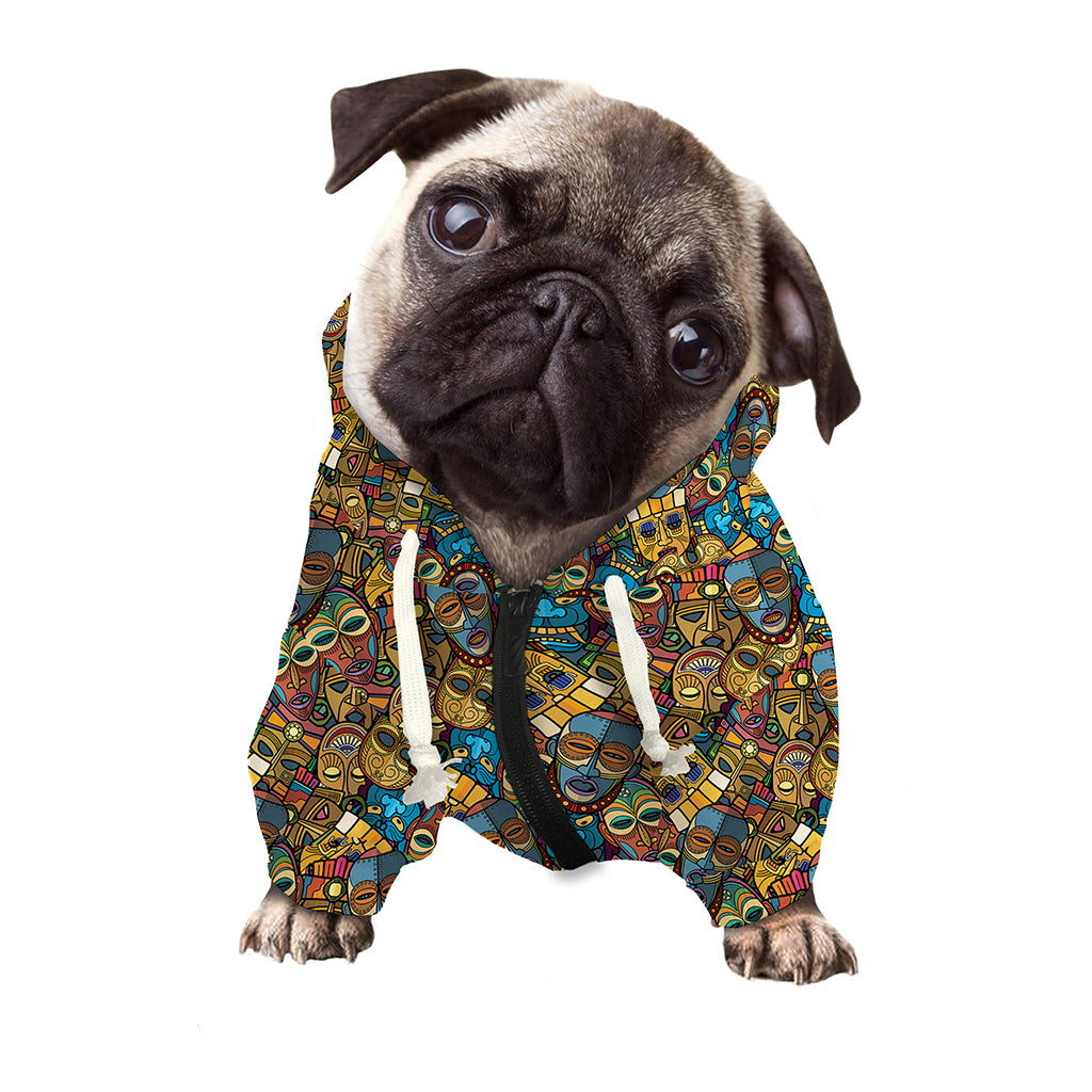 African Totem Masks Pattern Print Dog Zip Up Hoodie