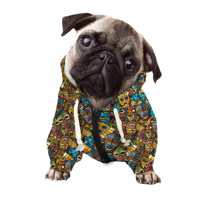 African Totem Masks Pattern Print Dog Zip Up Hoodie