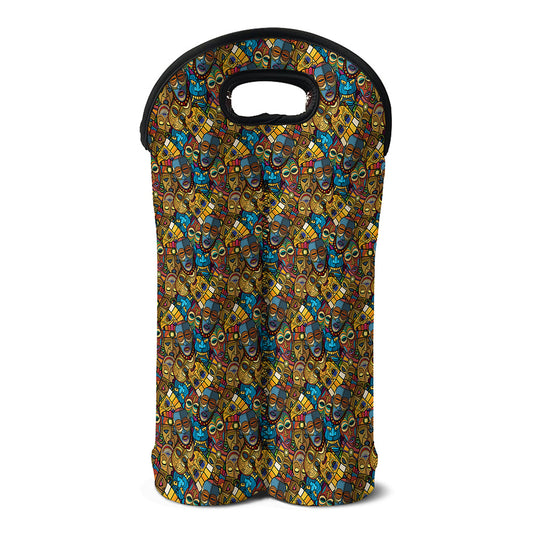 African Totem Masks Pattern Print Double Neoprene Wine Tote