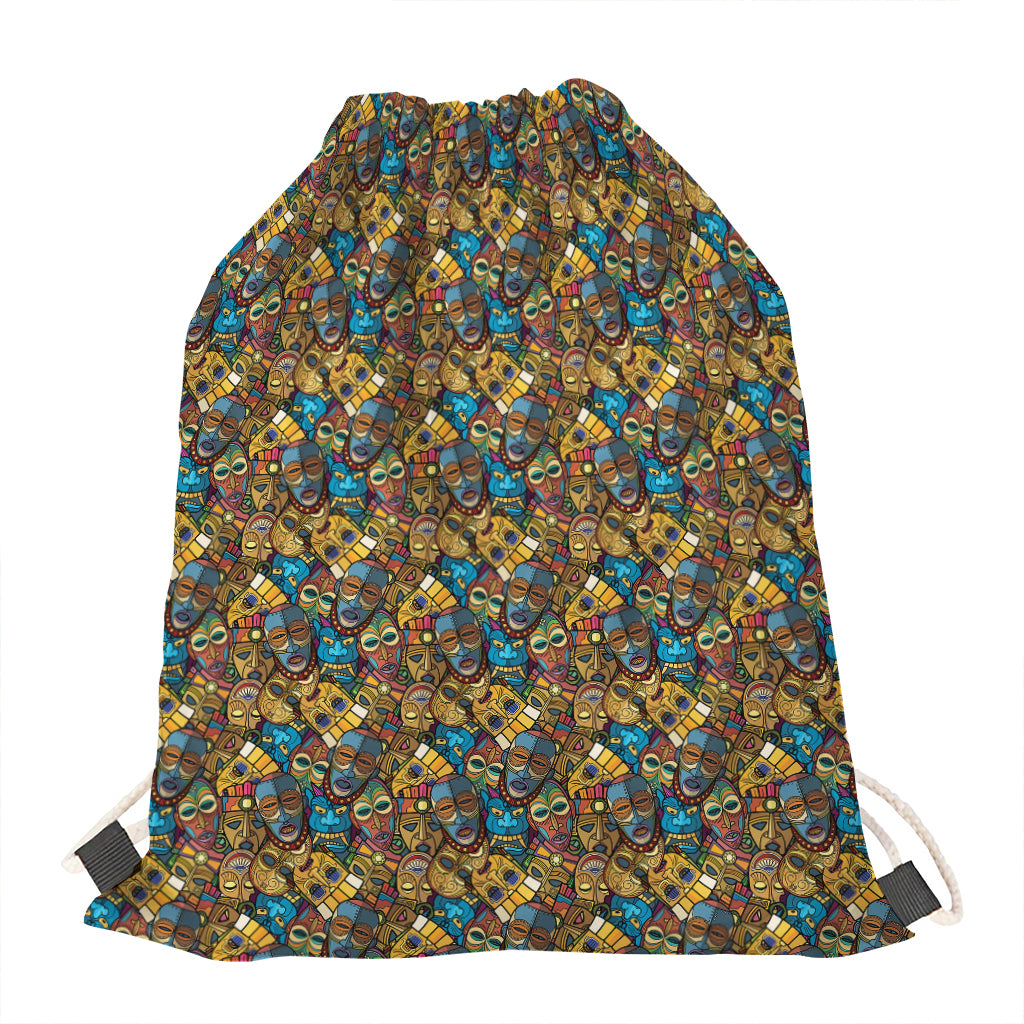 African Totem Masks Pattern Print Drawstring Bag
