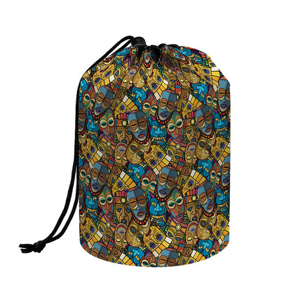 African Totem Masks Pattern Print Drawstring Makeup Bag