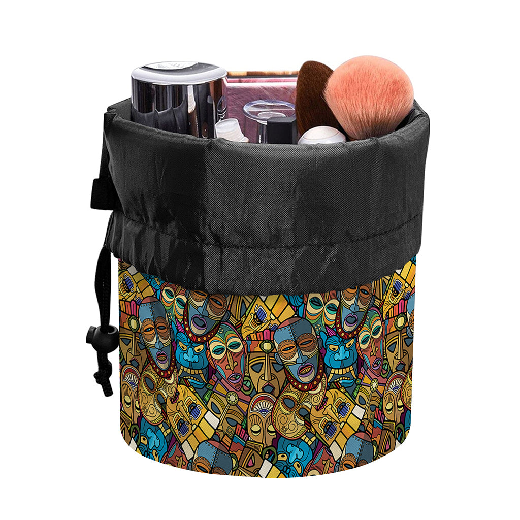 African Totem Masks Pattern Print Drawstring Makeup Bag