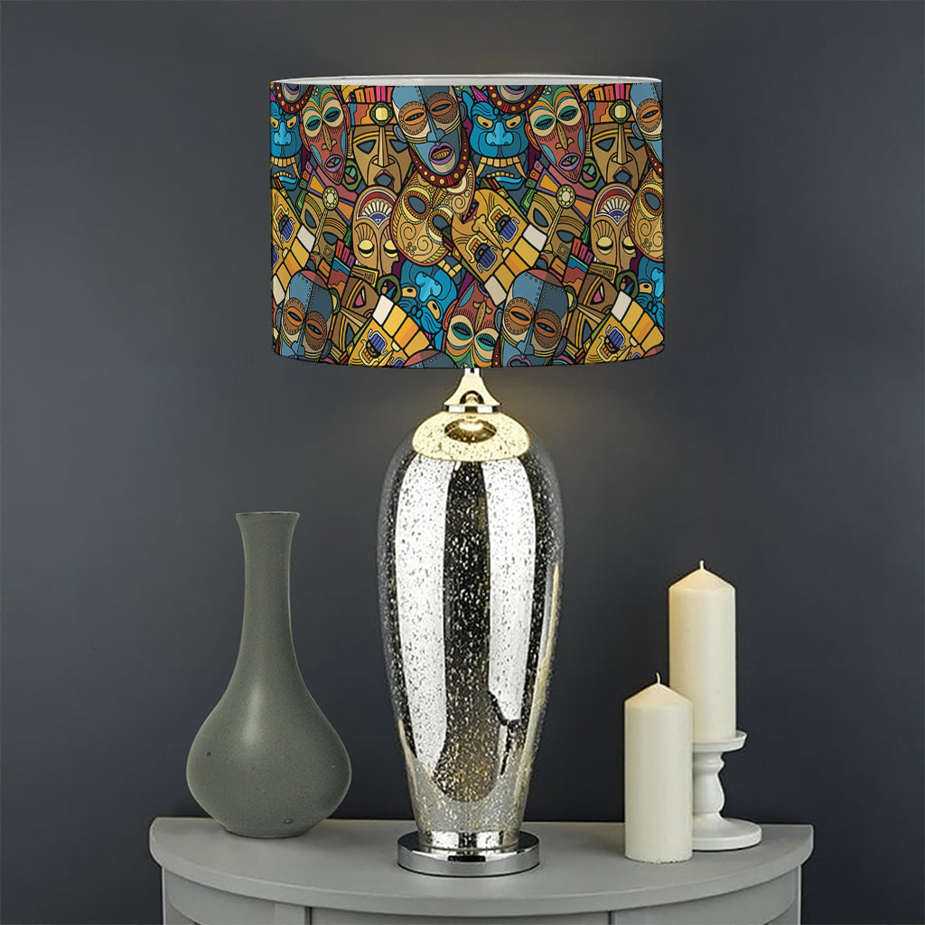 African Totem Masks Pattern Print Drum Lamp Shade