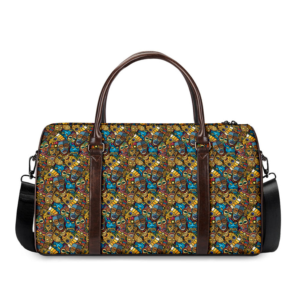 African Totem Masks Pattern Print Duffle Bag
