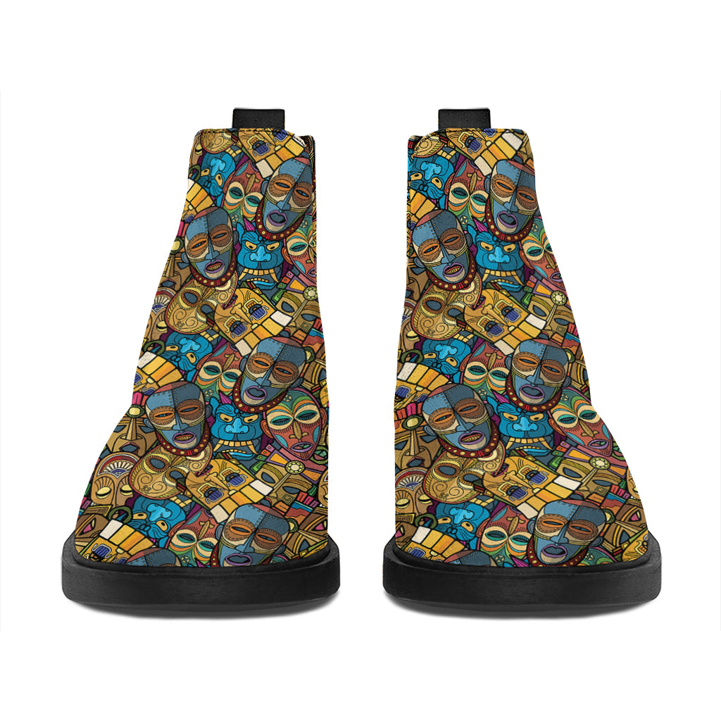 African Totem Masks Pattern Print Flat Ankle Boots