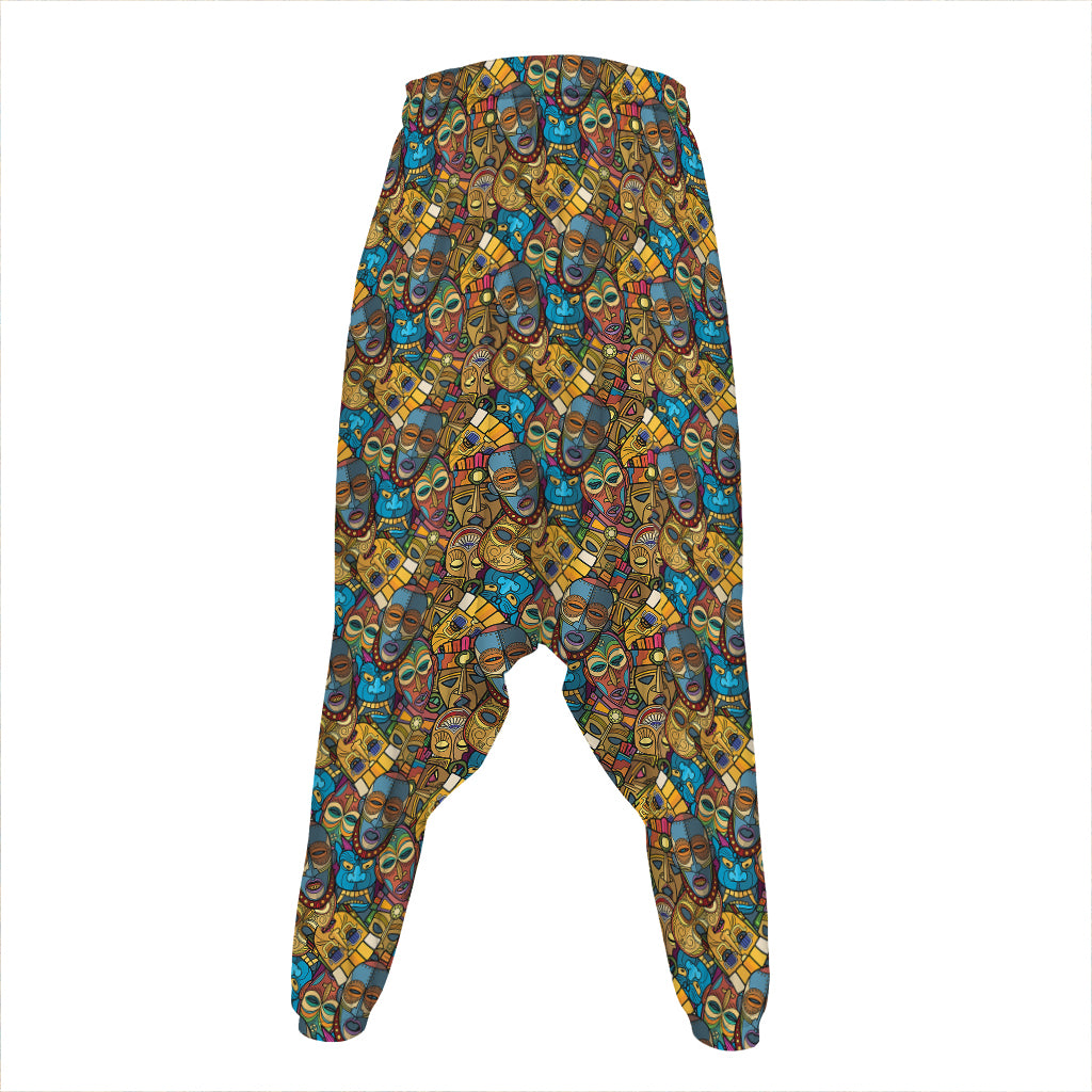 African Totem Masks Pattern Print Hammer Pants